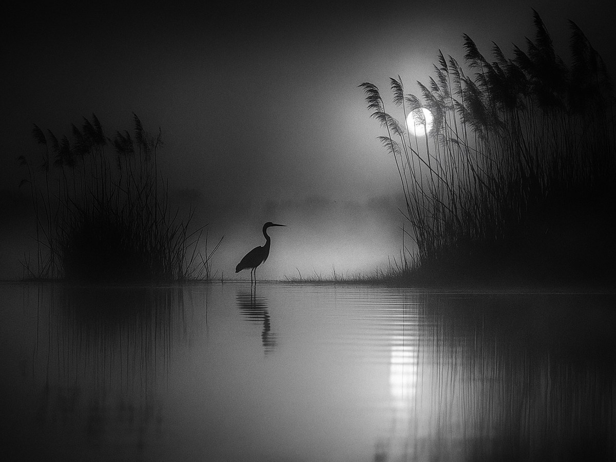Héron dans la nuit&nbsp;naissante